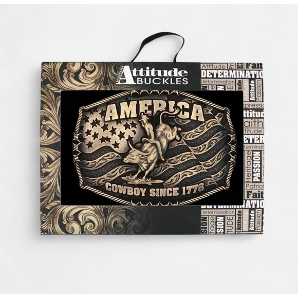 Montana Silversmiths Cowboy America Since 1776 Belt Buckle - Retail $50 - NEW - Picture 2 of 7